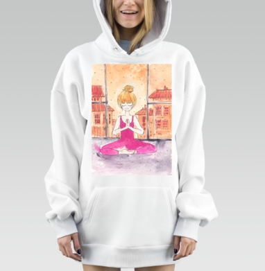 Девушка йога медитация городской фон спокойствие снаружи, Hoodie Mjhigh Dig, оверсайз, утепленная