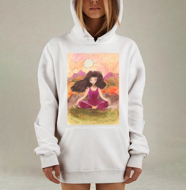 Йога на рассвете в горах гармония внутреннего баланса, Hoodie Mjhigh Dig, оверсайз, утепленная