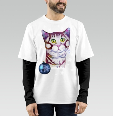 Котик в снежинках, Футболка мужская лонгслив OneOne