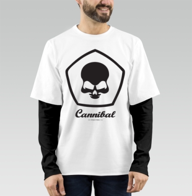Эмблема Cannibal Racing с черепом в стиле тату, Футболка мужская лонгслив OneOne