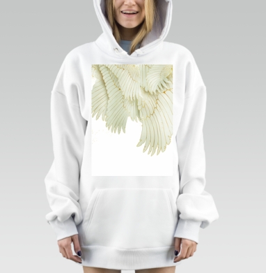 Белоснежные крылья птиц с золотыми контурами легкость свобода, Hoodie Mjhigh Dig, оверсайз, утепленная