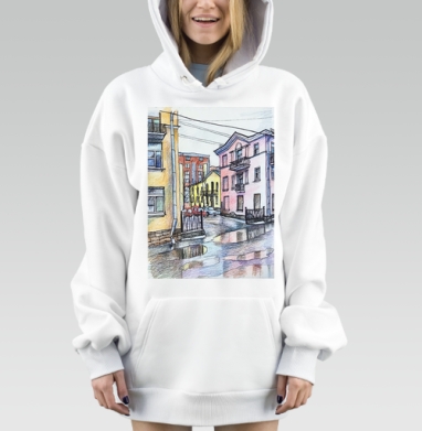 Пастельная городская улица с мокрым асфальтом Санкт Петербург, Hoodie Mjhigh Dig, оверсайз, утепленная