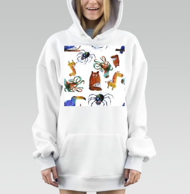 Животные с кружками кофе утреннее пробуждение кофе, Hoodie Mjhigh Dig, оверсайз, утепленная