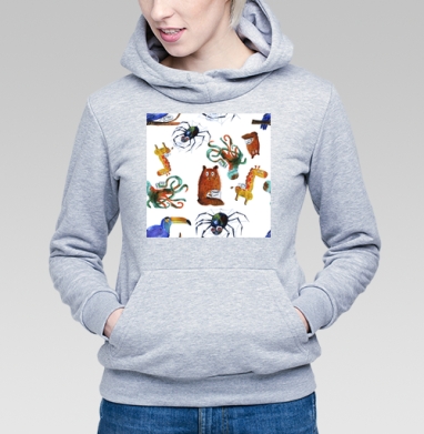 Животные с кружками кофе утреннее пробуждение кофе, Толстовка Женская серый меланж 340гр, утепленная