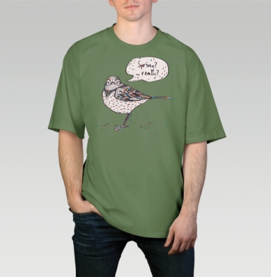 Spring bird / Весенняя птичка, Футболка мужская оверсайз оливковая