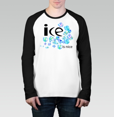 Лёд Свежесть Холодная Весёлая Надпись ice is nice, Футболка длинный рукав / Мужчинам / Реглан / Принт