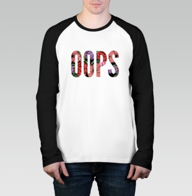 Цветочная Надпись Ошибка OOPS на Сером фоне, Футболка длинный рукав / Мужчинам / Реглан / Принт