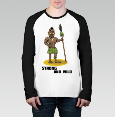 Strong and wild / Сильный и дикий смешной мультяшный воин абориген, Футболка длинный рукав / Мужчинам / Реглан / Принт