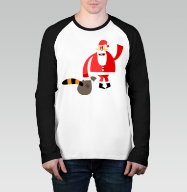 Odd Santa / Необычный Санта тащит тигриный хвост в странное Рождество шутливо, Футболка длинный рукав / Мужчинам / Реглан / Принт