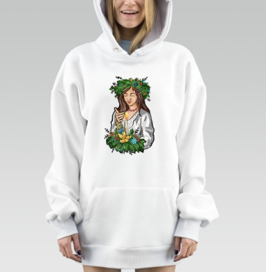 Девушка с венком и свечой ночной обряд Ивана Купала, Hoodie Mjhigh Dig, оверсайз, утепленная