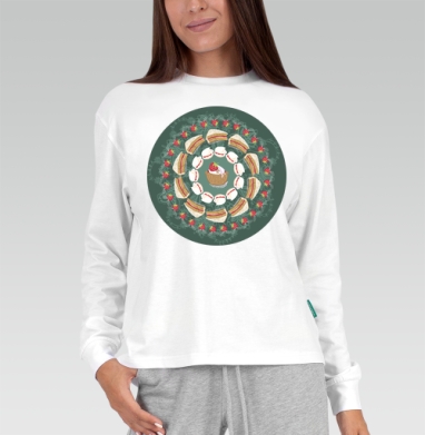 sweet mandala / THOUGHT The user wants a translation of sweet mandala for a product card title. / Сладкая мандала, Футболка лонгслив женская белая