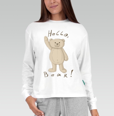 Нежный винтажный эскиз плюшевого мишки с надписью Hello Bear Привет Мишка Друг - Магазин футболок Lakshmi_Leary - Дизайнерские принты