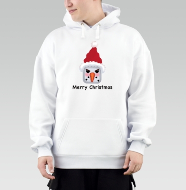 Агрессивный снеговик с красной шапкой и надписью Merry Christmas, Толстовка Mjhigh, утепленная