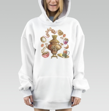 Теплое чаепитие с самоваром и лакомствами на фоне, Hoodie Mjhigh Dig, оверсайз, утепленная