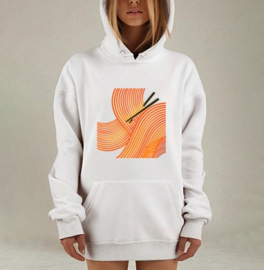 Оранжевые волны с японскими палочками в минимализме стиль графики, Hoodie Mjhigh Dig, оверсайз, утепленная