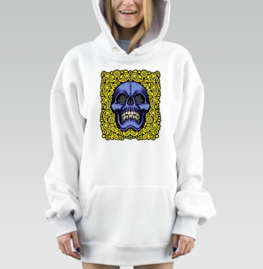Синий череп в жёлтых узорах для черепа, Hoodie Mjhigh Dig, оверсайз, утепленная