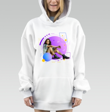 Цифровая девушка с абстрактными фигурами на подсознанием уровне, Hoodie Mjhigh Dig, оверсайз, утепленная