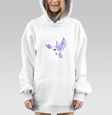 Голубь мира с сердцем и ветвью мира во всем мире, Hoodie Mjhigh Dig, оверсайз, утепленная