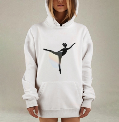 Черная балерина в арабеске на сером фоне на сером фоне, Hoodie Mjhigh Dig, оверсайз, утепленная