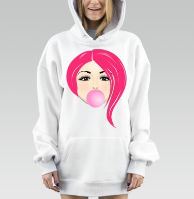 Яркая девушка с розовыми волосами и пузырчатой жвачкой bubble gum, Hoodie Mjhigh Dig, оверсайз, утепленная