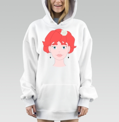 Красноволосая девушка с цветком нежная и современная, Hoodie Mjhigh Dig, оверсайз, утепленная