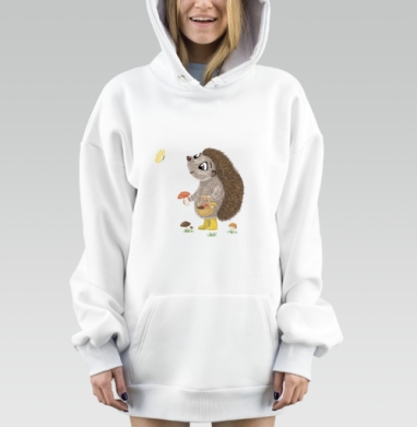 Милый лесной ёжик с корзиной грибов красивые моменты лесной жизни, Hoodie Mjhigh Dig, оверсайз, утепленная