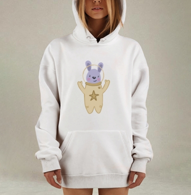Милый космонавт заяц приветствие в космосе, Hoodie Mjhigh Dig, оверсайз, утепленная