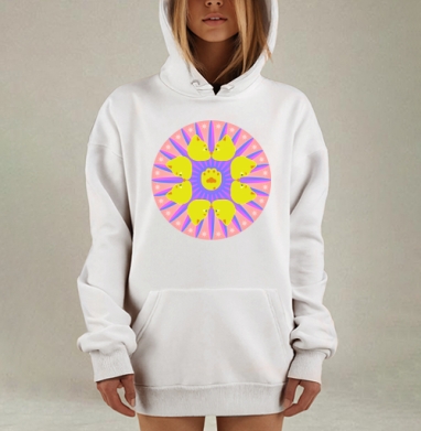 Желтые котики круговая композиция розовом фоне, Hoodie Mjhigh Dig, оверсайз, утепленная