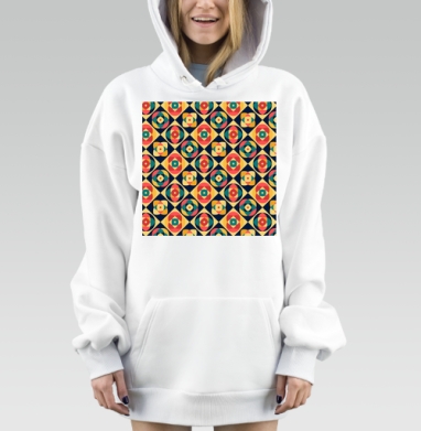 Яркая геометрия с кругами и квадратами на синем, Hoodie Mjhigh Dig, оверсайз, утепленная