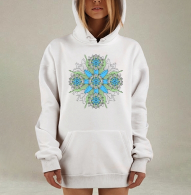 Сине бело зеленый цветочный узор идеально для подушки, Hoodie Mjhigh Dig, оверсайз, утепленная
