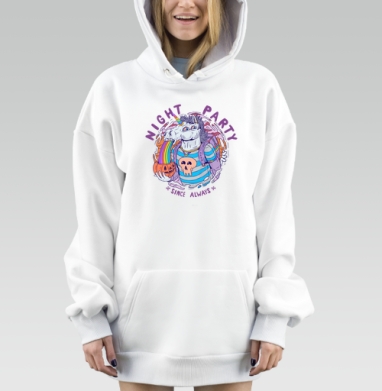 Веселый единорог с радугой на ночной вечеринке, Hoodie Mjhigh Dig, оверсайз, утепленная