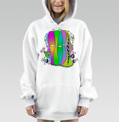 Яркие цветные фигуры в полосатых оболочках мистической сцены, Hoodie Mjhigh Dig, оверсайз, утепленная