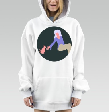 Женщина протягивает руку к коту дружба и доверие между животным, Hoodie Mjhigh Dig, оверсайз, утепленная