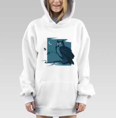 Сова в ночи на ветке дерева, Hoodie Mjhigh Dig, оверсайз, утепленная