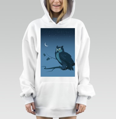Сова на ветке вечером ночного неба, Hoodie Mjhigh Dig, оверсайз, утепленная
