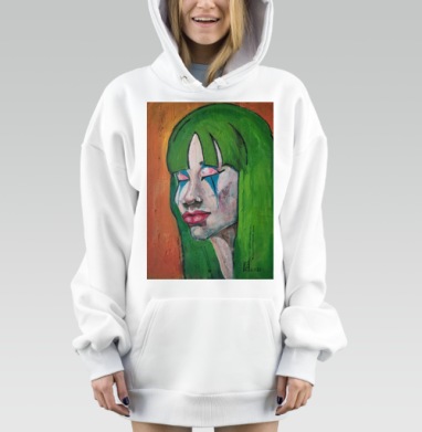 Девушка клоун с зелеными волосами грусть на лице, Hoodie Mjhigh Dig, оверсайз, утепленная