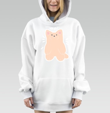 Нежно Розовый Кот Милый Пушистый Кот, Hoodie Mjhigh Dig, оверсайз, утепленная