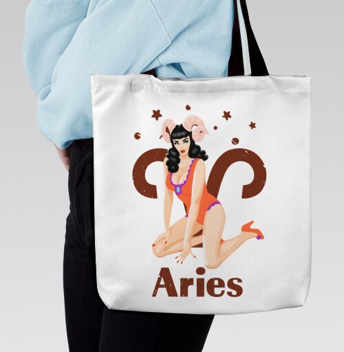 Пинап девушка Овен в ретро стиле Aries, Сумка с ручкой и внутренним карманом на молнии