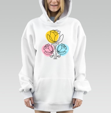 Цветочные линии с пастельными оттенками и яркими пятнами цветов, Hoodie Mjhigh Dig, оверсайз, утепленная
