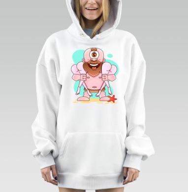 Циклоп с шестью руками позирует улыбаясь Let me pose, Hoodie Mjhigh Dig, оверсайз, утепленная