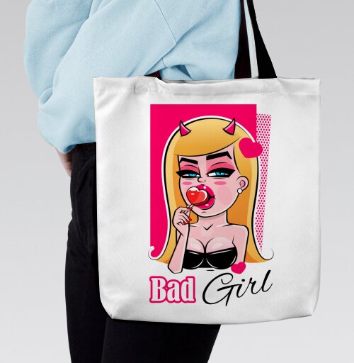 Дерзкая девушка с леденцом и рогами Bad Girl, Сумка с ручкой и внутренним карманом на молнии