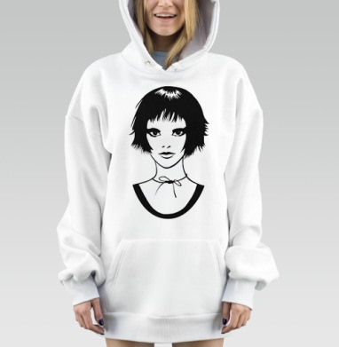 Молодая девушка с короткой стрижкой и шнурком на шее, Hoodie Mjhigh Dig, оверсайз, утепленная