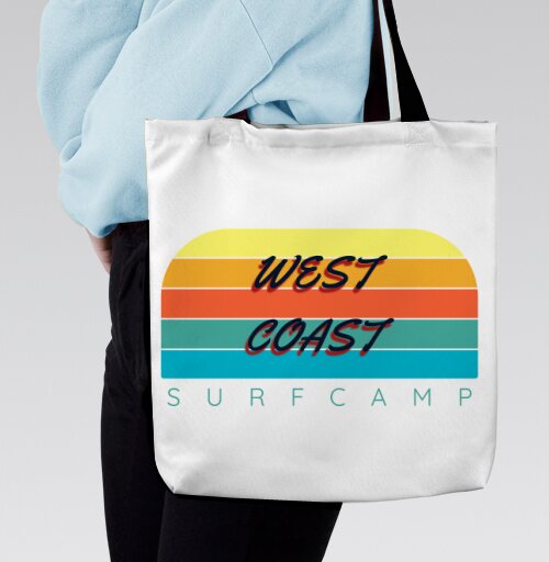 West Coast Surf Camp Летний Пляжный Отдых на Западном, Сумка с ручкой и внутренним карманом на молнии