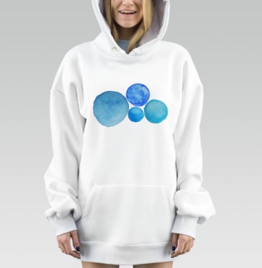 Абстрактные синие сферы в акварели умиротворенность гармония, Hoodie Mjhigh Dig, оверсайз, утепленная