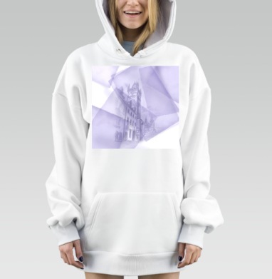 Шарф с архитектурным рисунком в сиреневых тонах, Hoodie Mjhigh Dig, оверсайз, утепленная