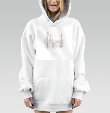 Карандашный эскиз старинного города, Hoodie Mjhigh Dig, оверсайз, утепленная