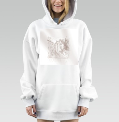 Классический карандашный эскиз городской улицы, Hoodie Mjhigh Dig, оверсайз, утепленная