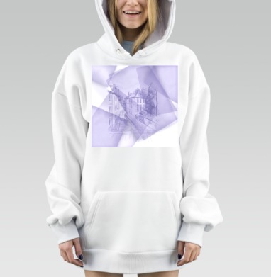 Арт-рисунок Городская перспектива в фиолетовых тонах, Hoodie Mjhigh Dig, оверсайз, утепленная