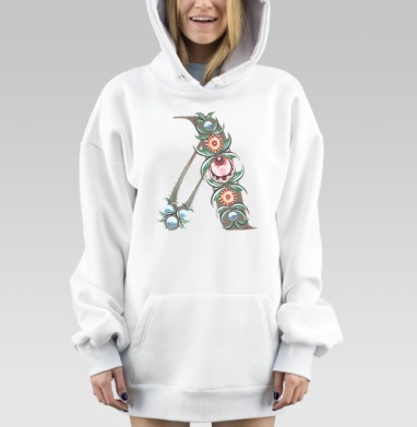 Русская городецкая роспись буква А в цветах и ягодах, Hoodie Mjhigh Dig, оверсайз, утепленная