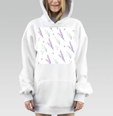 Лаванда зелень свежесть природа легкость паттерн, Hoodie Mjhigh Dig, оверсайз, утепленная